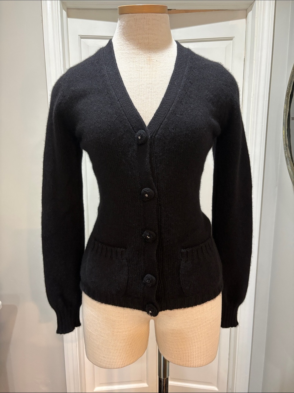 Isle of Skye 100% cashmere black small cardigan sweater made in Scotland